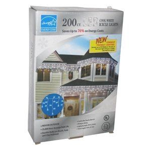 Christmas Lights Energy Star 200 Ct. Indoor/Outdoor LED Cool White 18ft Icicle